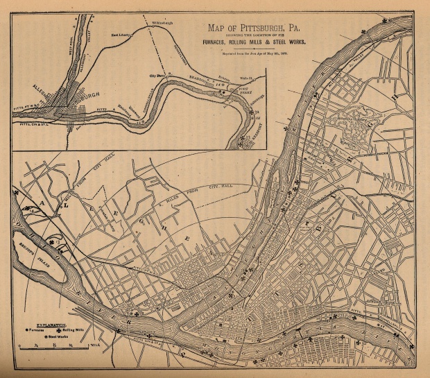 Mapa de la Ciudad de Pittsburgh, Pensilvania, Estados Unidos 1879