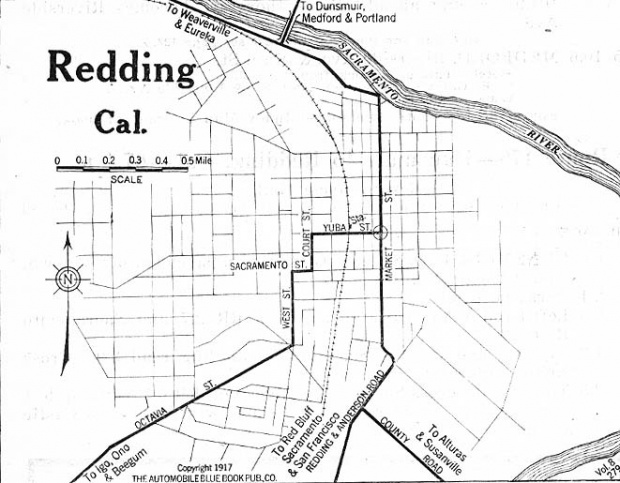 Mapa de la Ciudad de Redding, California, Estados Unidos 1917