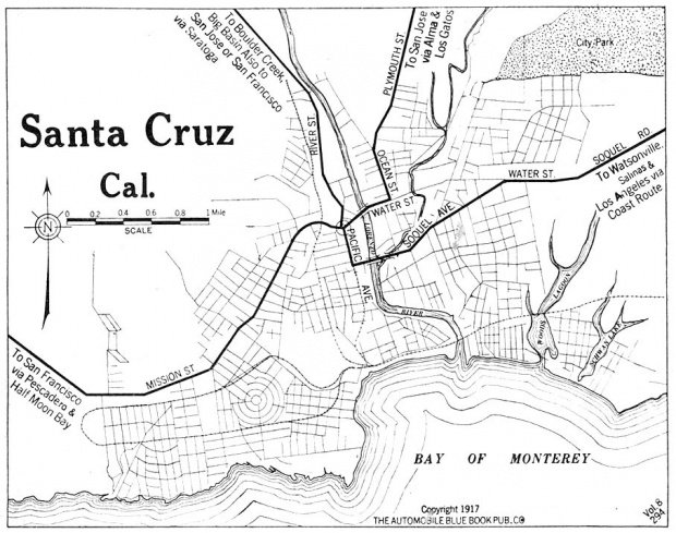 Mapa de la Ciudad de Santa Cruz, California, Estados Unidos 1917