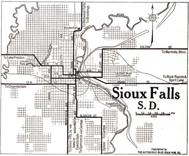 Mapa de la Ciudad de Sioux Falls, Dakota del Sur, Estados Unidos 1920