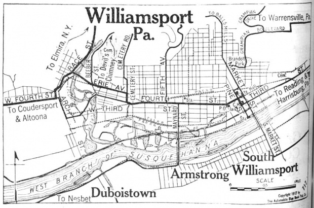 Mapa de la Ciudad de Williamsport, Pensilvania, Estados Unidos 1917