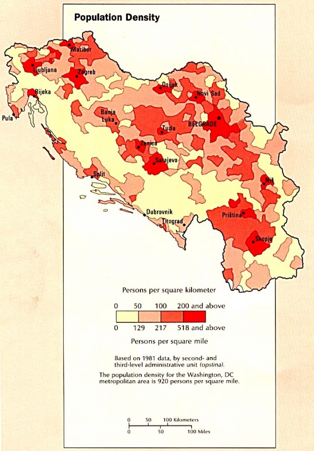 Mapa de la Densidad Poblacional en la Ex Yugoslavia