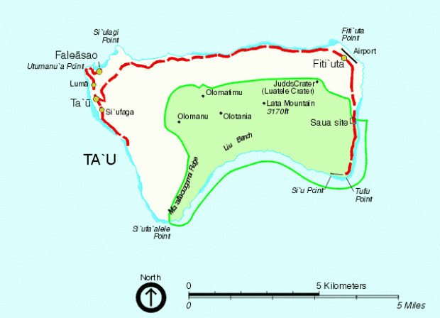 Mapa de la Isla Ta'u, Samoa Americana