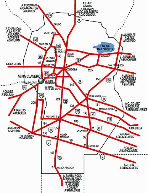 Mapa de la Provincia de Córdoba, Argentina