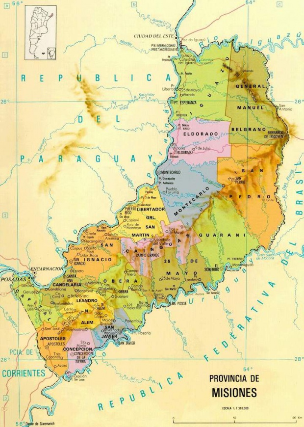 Mapa de la Provincia de Misiones, Argentina