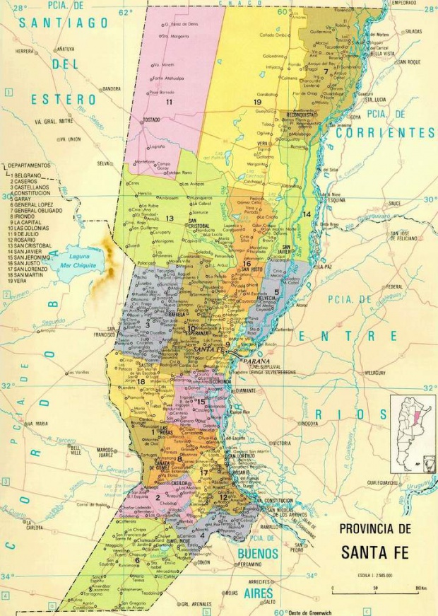 Mapa de la Provincia de Santa Fe, Argentina