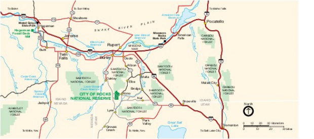 Mapa de la Región de City of Rocks National Reserve, Idaho, Estados Unidos