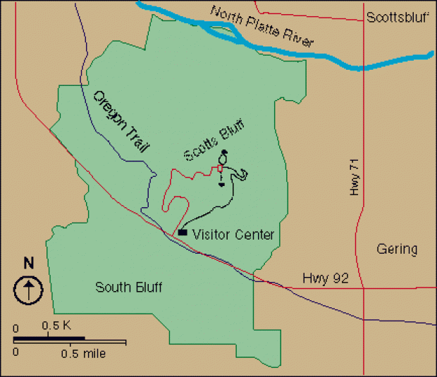 Mapa de la Región del Monumento Nacional Scotts Bluff, Nebraska, Estados Unidos