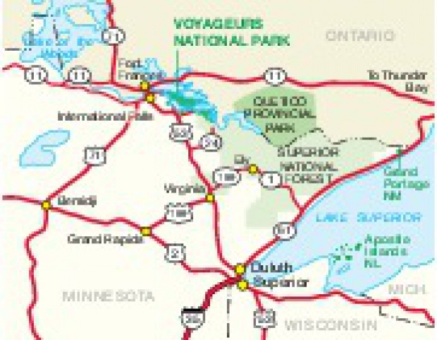 Mapa de la Región del Parque Nacional Voyageurs, Minnesota, Estados Unidos