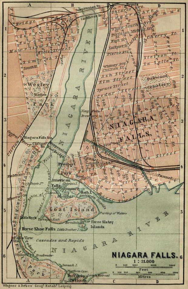 Mapa de las Cataratas del Niágara, Estados Unidos - Canadá 1894