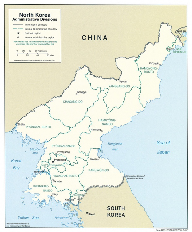 Mapa de las Divisiones Administrativas de Corea del Norte