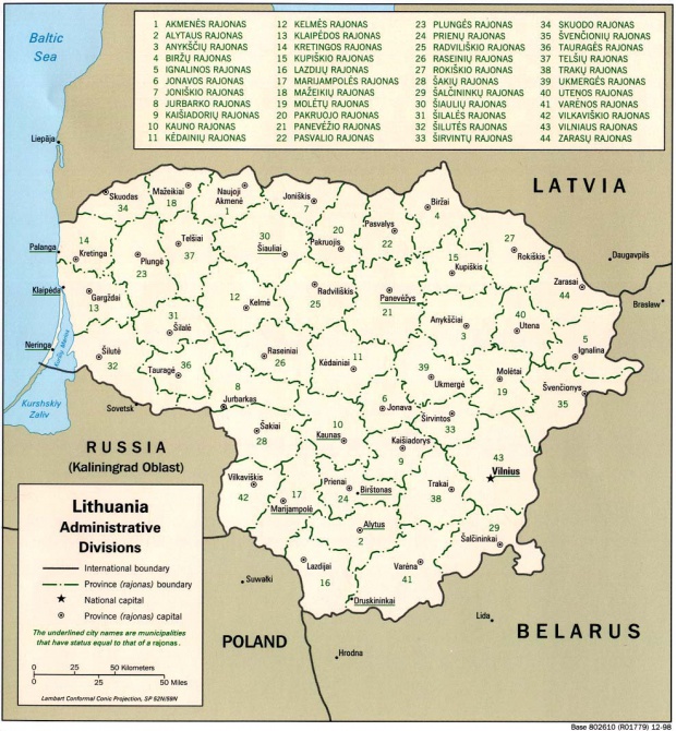 Mapa de las Divisiones Administrativas de Lituania