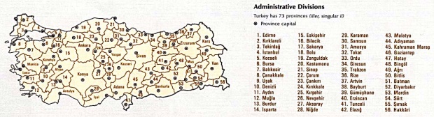 Mapa de las Divisiones Administrativas de Turquía