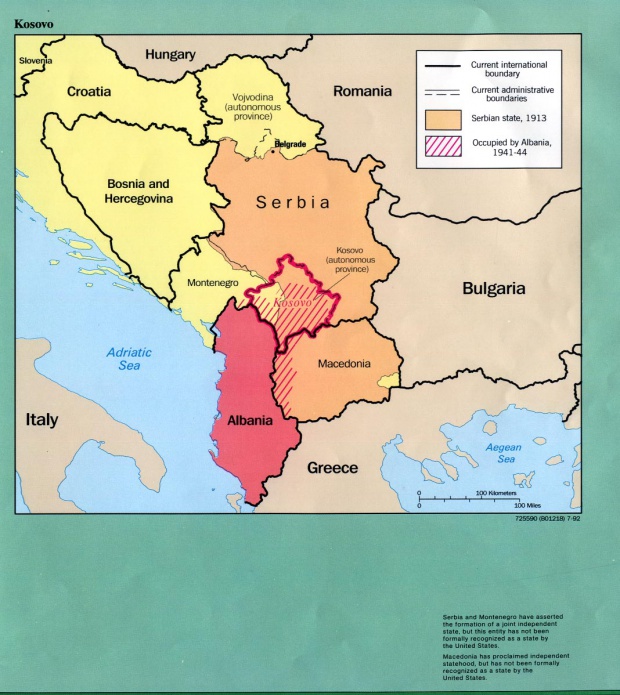 Mapa de las Fronteras Históricas de Kosovo 1913  - 1992
