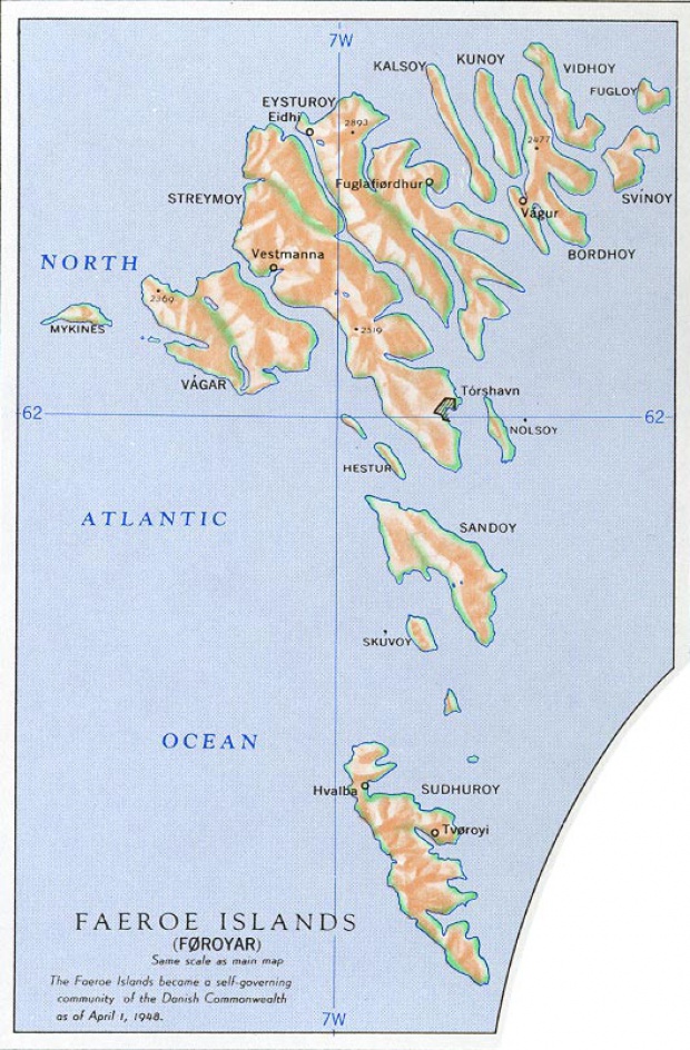 Mapa de las Islas Feroe, Dinamarca