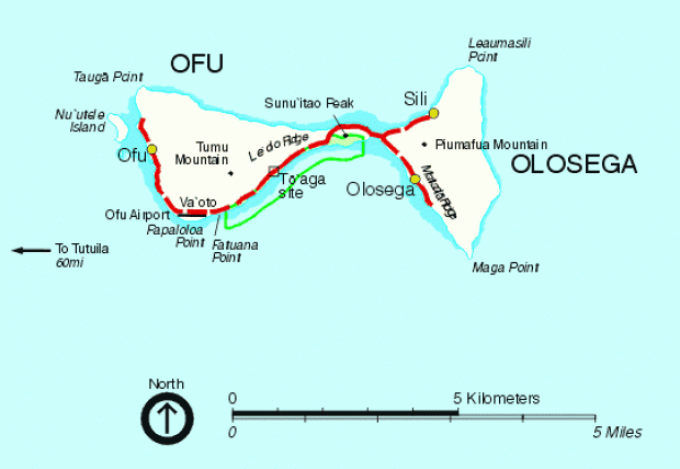 Mapa de las Islas Ofu y Olosega, Islas Manu'a, Samoa Americana
