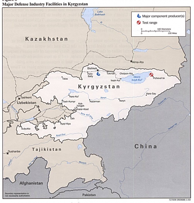 Mapa de las Principales Instalaciones de la Industria de Defensa de Kirguistán