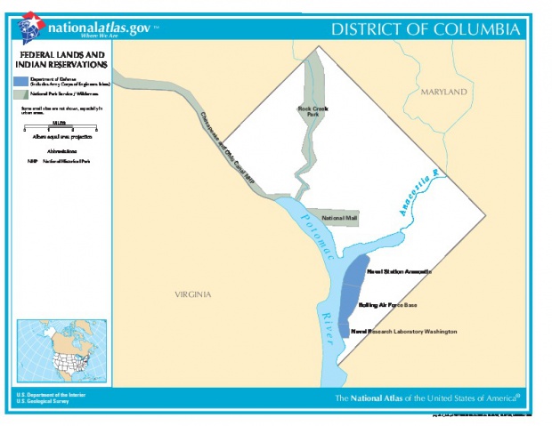 Mapa de las Tierras Federales y de las Reservas Indigenas, Distrito de Columbia