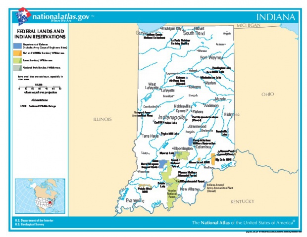 Mapa de las Tierras Federales y de las Reservas Indigenas, Indiana, Estados Unidos
