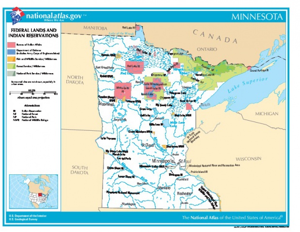 Mapa de las Tierras Federales y de las Reservas Indigenas, Minnesota, Estados Unidos