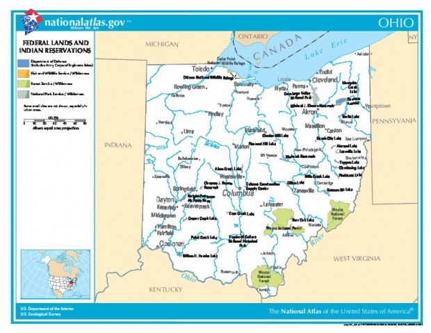 Mapa de las Tierras Federales y de las Reservas Indigenas, Ohio, Estados Unidos