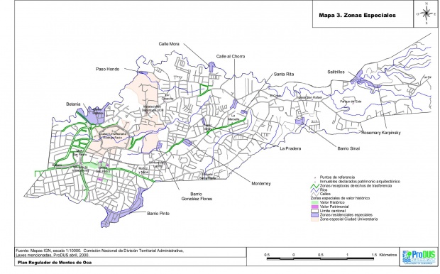 Mapa de las Zonas Especiales, Montes de Oca, Costa Rica