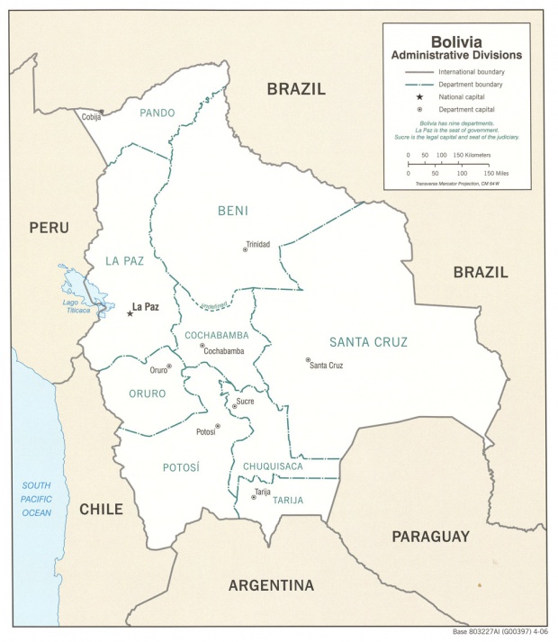 Mapa de las divisiones Administrativas de Bolivia