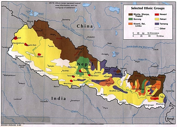 Mapa de los Grupos Étnicos de Nepal