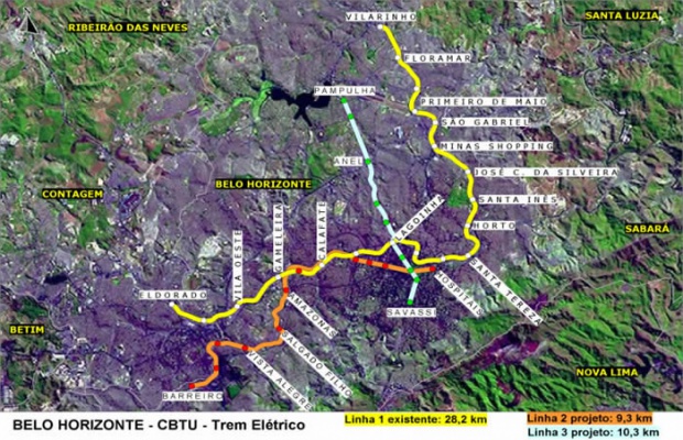 Mapa de los Trenes de Belo Horizonte, Estado de Minas Gerais, Brasil