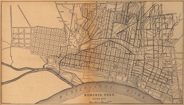 Mapa del Alcantarillado de Memphis, Tennessee, Estados Unidos 1880
