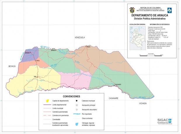 Mapa del Departamento de Arauca, Colombia