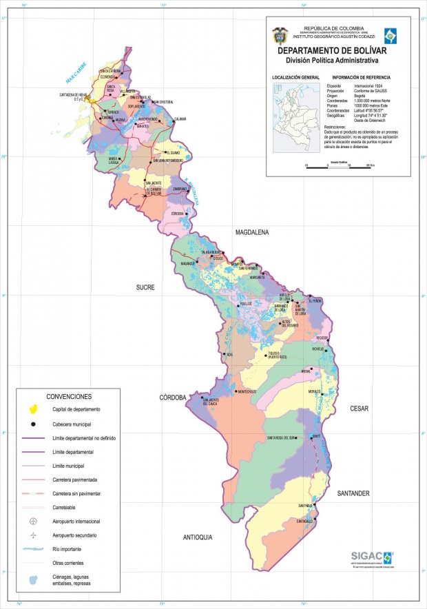 Mapa del Departamento de Bolívar, Colombia