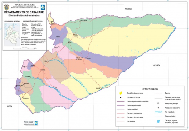Mapa del Departamento de Casanare, Colombia