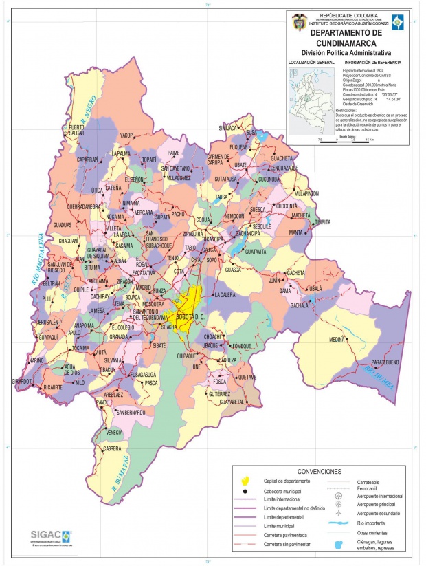 Mapa del Departamento de Cundinamarca, Colombia