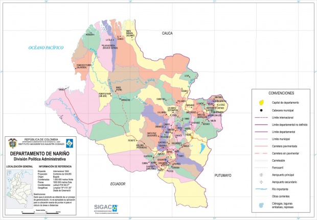 Mapa del Departamento de Nariño, Colombia