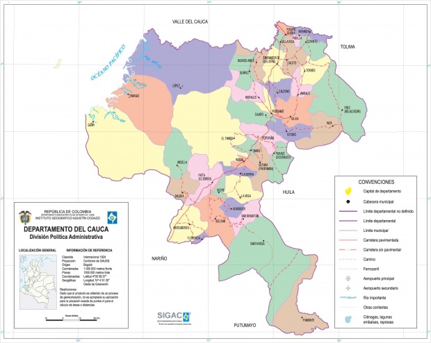 Mapa del Departamento del Cauca, Colombia