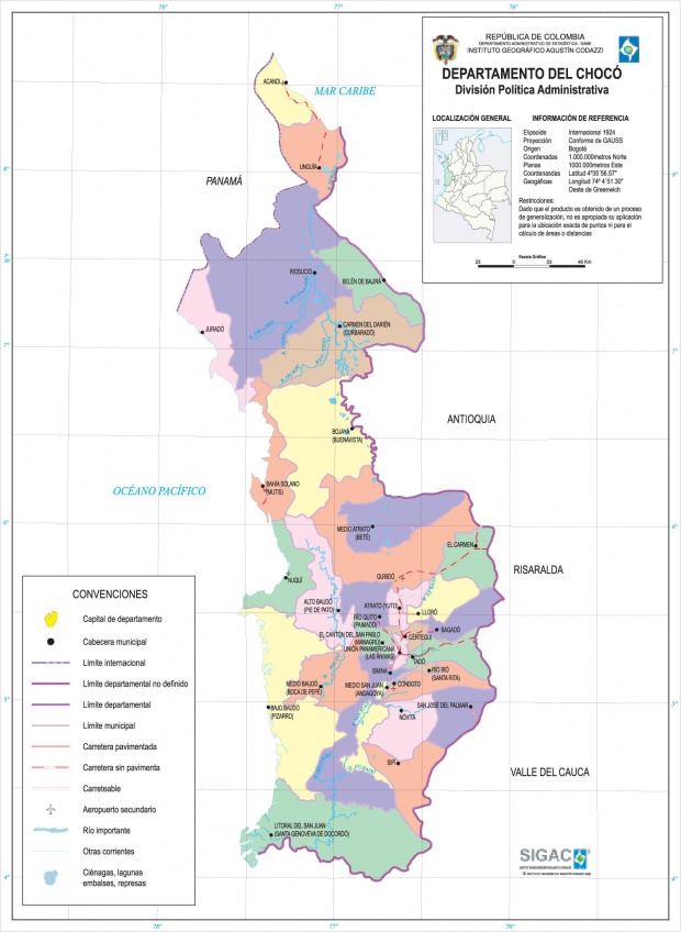 Mapa del Departamento del Chocó, Colombia