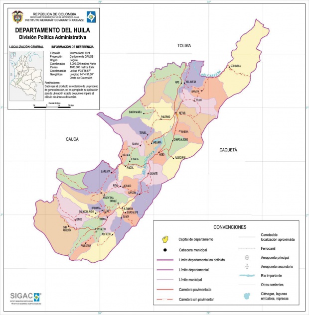 Mapa del Departamento del Huila, Colombia
