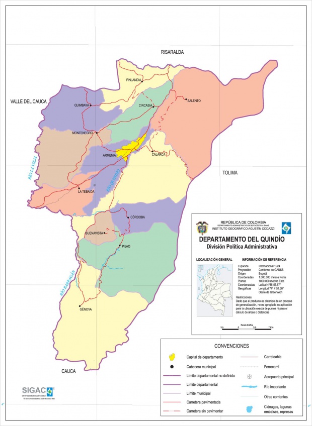 Mapa del Departamento del Quindio, Colombia