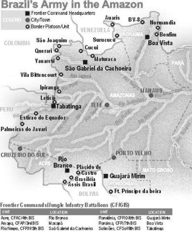 Mapa del Ejército de Brasil en el Amazonas