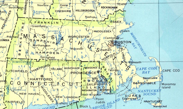 Mapa del Estado de Massachusetts, Estados Unidos