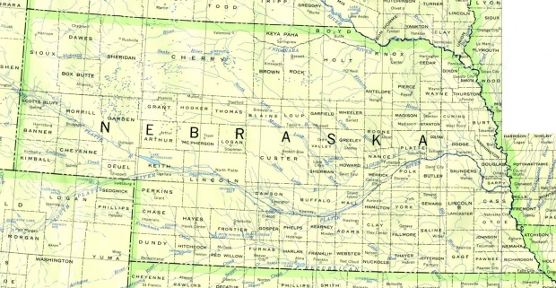 Mapa del Estado de Nebraska, Estados Unidos