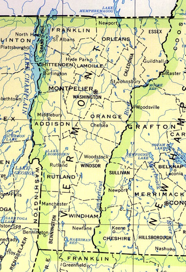 Mapa del Estado de Vermont, Estados Unidos