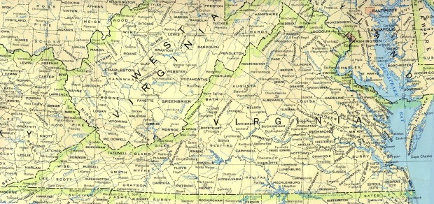 Mapa del Estado de Virginia, Estados Unidos