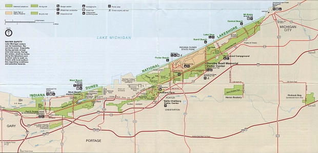 Mapa del Parque Indiana Dunes Ribera de lago Nacional, Indiana, Estados Unidos