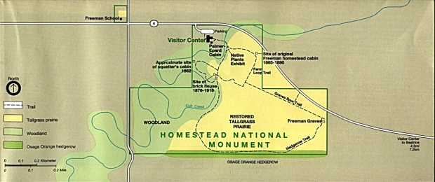Mapa del Parque del Monumento Nacional Homestead, Nebraska, Estados Unidos