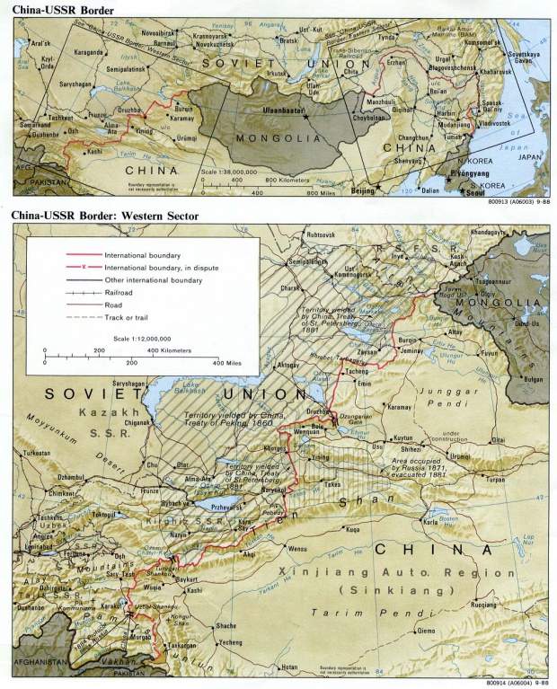Mapa del Sector Occidental de la Frontera China-Ex URSS 1988