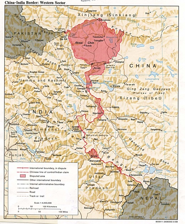 Mapa del Sector Occidental de la Frontera China-India