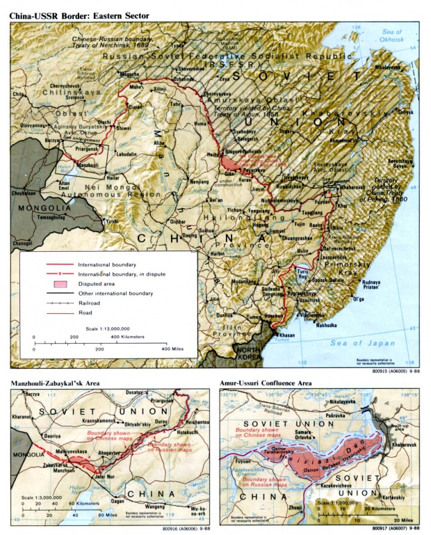 Mapa del Sector Oriental de la Frontera China-Ex URSS 1988