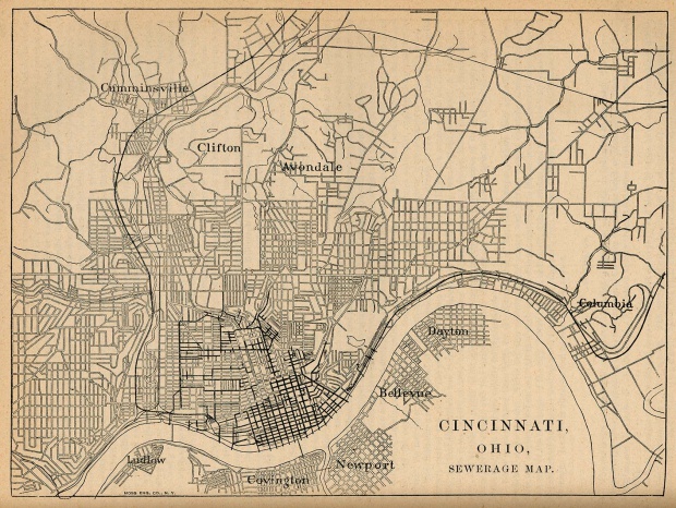 Mapa del Sistema de Alcantarillado de Cincinnati, Ohio, Estados Unidos 1880